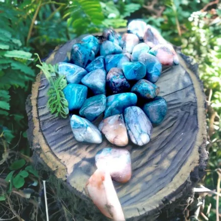 Quantum Quattro - Shattuckite - Chrysocolle - Malachite - Dioptase - Quartz - Pierre roulée - Namibie - Lithothérapie