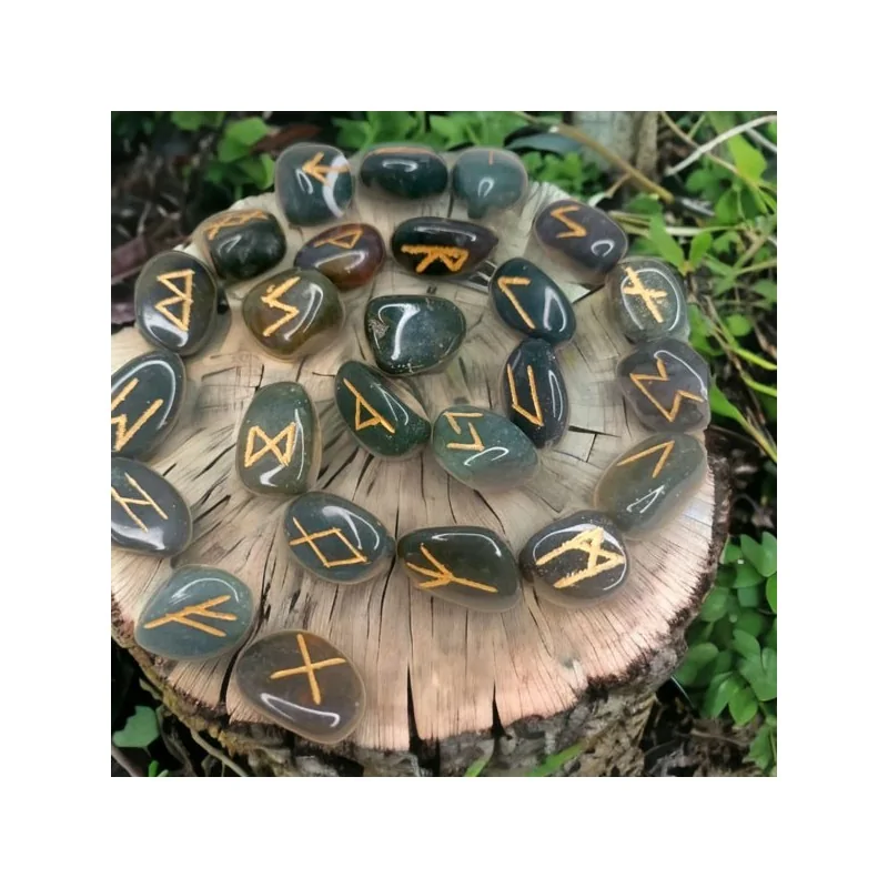 Runes en Agate Mousse - Runes Futhark - Art divinatoire - Lithothérapie - La Malle Aux Sorcières