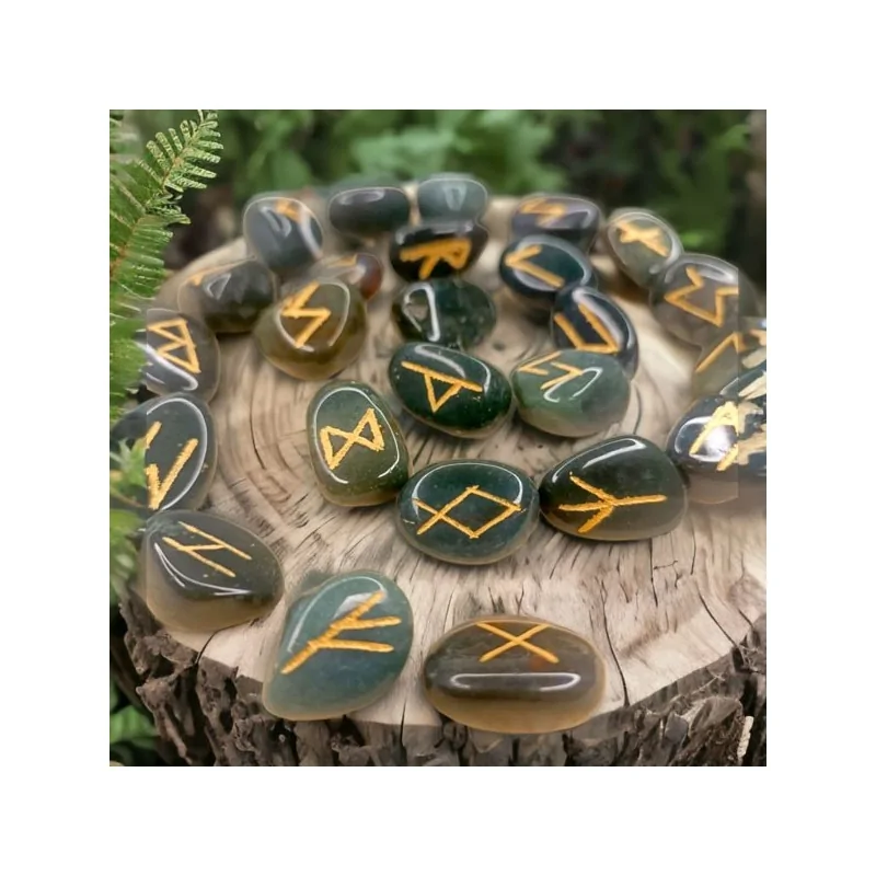 Runes en Agate Mousse - Runes Futhark - Art divinatoire - Lithothérapie - La Malle Aux Sorcières